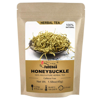 Fullchea - 100% Pure Natural Dried Honeysuckle - Jin Yin Hua Honeysuckle Tea - Premium Flower Herbal Tea - 1.58Oz/45G