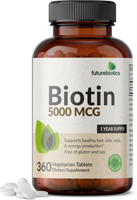 Futurebiotics Biotin 5000 Mcg Supports Healthy Hair, Skin, Nails & Energy Production Non-Gmo, 360 Vegetarian Tablets (1 Year Supply)