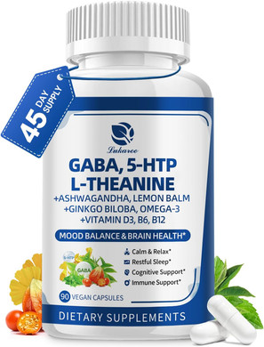 Gaba Supplements 750Mg With L Theanine, 5Htp, Ashwagandha, Lemon Balm, Ginkgo Biloba, Omega-3, 10 In 1 Gaba Calm Capsules For Sleep, Relaxation, Focus, Mood Support, Cortisol Balance - 60Ct