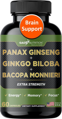 Gade Nutrition Ginkgo Biloba With Ginseng Supplement And Bacopa Monnieri | Brain Supplements For Memory And Focus With Panax Ginseng & Ginko Biloba Capsules - Memory Supplement For Brain