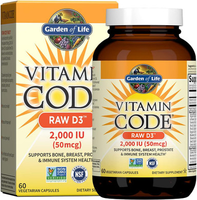 Garden Of Life D3 - Vitamin Code Whole Food Raw D3 Vitamin Supplement, 2000 Iu, Dairy And Gluten Free, Vegetarian, 120 Capsules D3 With Organic Green Cracked Wall Chlorella Plus Probiotics