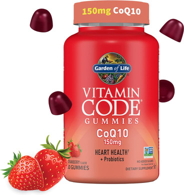Garden Of Life Vitamin Code Coq10 Gummies 150 Mg, Coenzyme Q10 For Heart Health, Energy Production & Healthy Aging + Prebiotics & Probiotics For Digestion, Non-Gmo, Gluten-Free, 60 Strawberry Gummies