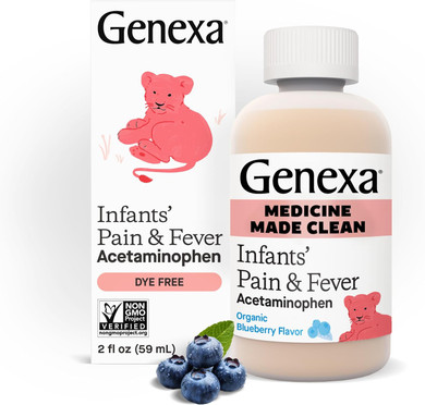 Genexa Infants Clean Pain & Fever Acetaminophen, Dye Free, 0% Artificial Additives, Delicious Organic Cherry Flavor, Liquid Oral Suspension Medicine For Baby, 160 Mg Per 5Ml, 2 Fl Oz