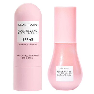 Glow Recipe Skincare Essentials Travel Duo - Watermelon Glow Spf Dew Balm Sunscreen (.58Oz) + Niacinamide Dew Drops Serum With Hyaluronic Acid (15Ml) - Protect From Uva Rays & Brighten Uneven Skin