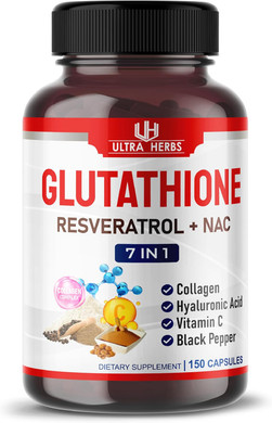 Glutathione Supplement Active Reduced Form, Enriched With Resveratrol, Nac, Collagen, Hyaluronic Acid, Vitamin C - Advanced Antioxidant For Immunity & Detox | 150 Capsules