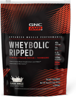 Gnc Amp Wheybolic Ripped Protein Powder & Thermogenic Protein Supplement, Muscle Strength & Size, Energy & Endurance, 40G Protein, 6.2G Leucine, 15G Eaa, Caffeine, Classic Vanilla, 9 Servings