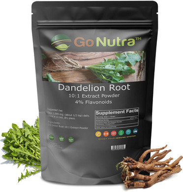 Go Nutra - Dandelion Root Powder, Potent 10:1 Dandelion Root Extract With 4% Flavonoids, Pure And Clean Dandelion Root Powder For Tea, Coffee, Milk, Yogurt, And More, Non-Gmo, Vegan-Friendly, 1Lb