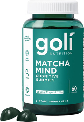 Goli Matcha Mind Gummies - 180 Count - Green Tea Leaves Powder With Cognizin For Focus, Attention And Brain Health, Vegan, Non-Gmo, Gluten-Free & Gelatin Free