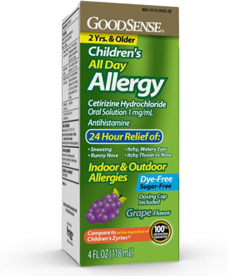 Goodsense ChildrenS All Day Allergy, Cetirizine Hydrochloride Oral Solution 1 Mg/Ml, Grape Flavor, 4 Fluid Ounces