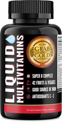 Grab The Gold Liquid Multivitamin Capsules - Fast Absorption, Energy Boost - 42 Fruits & Veggies, Good Source Of Iron, Antioxidants