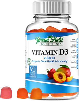 Greenfield Nutritions Halal Vitamin D3 Gummies For Adults - 2000 Iu (50 Mcg), 90 Gummy Halal Vitamins - Non-Gmo Gluten Gelatin Free Vegetarian Halal Vitamin D - Supports Bone Heart & Immune Health