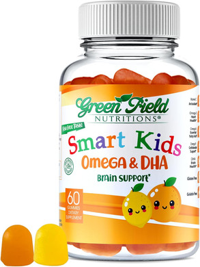 Greenfield Nutritions Smart Kids Halal Omega 3 Gummies With Dha - 60 Halal Vitamins For Kids, Supports Brain & Immune Health - Vegan, Non-Gmo, Gluten, Gelatin-Free And Peanut-Free Halal Gummy Vitamins