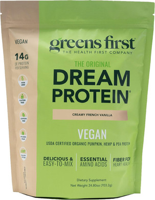 Greens First Dream Protein Plant-Based Vegan Powder - Usda Organic Pumpkin, Hemp & Pea Protein - Gluten-Free, Non-Gmo, No Added Sugar (Rich Dutch Chocolate, 27.54 Oz)