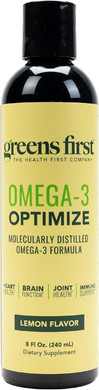 Greens First Omega-3 Optimize - Molecularly Distilled Liquid Omega-3 Fish Oil Supplement Formula - 1380 Mg - Gluten-Free & Non-Gmo - Lemon Flavor - 8 Fl Oz