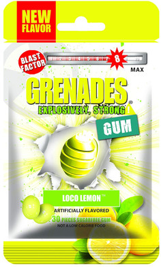 Grenades Gum - 30Ct Bag - Strong Mint Gum (Loco Lemon) - Ultimate Fresh Breath & Serious Sinus Busting Power