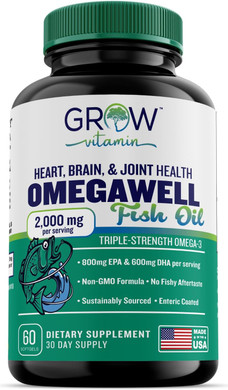 Grow Vitamin Triple Strength Omega 3 Fish Oil, 800 Mg Epa 600 Dha Supplement For Heart, Brain & Immune Support, Absorbable Triple Strength, Sustainably Sourced - Mini Softgels - 30 Day Supply