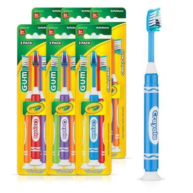 Gum Crayola Marker ChildrenS Toothbrush, Soft Bristled Kids Toothbrush Set Age 5+, Suction Cup Base, 3Ct (6Pk)