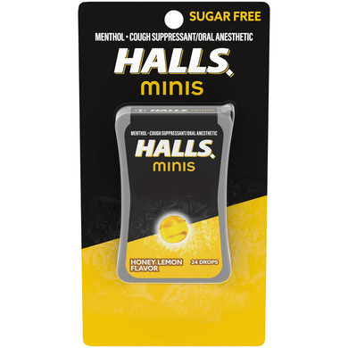 Halls Minis Honey Lemon Flavor Sugar Free Cough Drops, 24 Drops