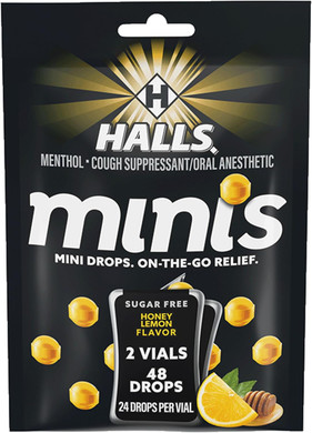 Halls Minis Honey Lemon Flavor Sugar Free Cough Drops, 48 Drops