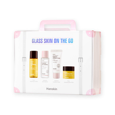 Hanskin Glass Skin On The Go Kit, Set Of 4, Moisturizing Travel-Friendly Hydrating Skincare Set For Glowing Skin, Cleansers, Essence Toner And Moisturizer, Korean Skincare