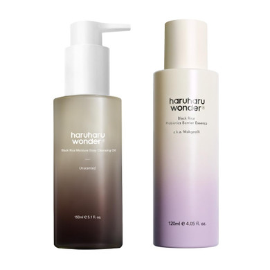 Haruharu Wonder Black Rice Moisture Cleansing Oil & Black Rice Probiotics Barrier Essence Bundle