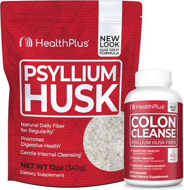 Health Plus Fiber & Cleanse Bundle  Psyllium Husk Powder & Colon Cleanse Capsules For Daily Detox, Constipation Relief, Gut Health & Heart Support  Natural Fiber Supplement Duo