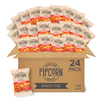 Heirloom Baked Fiery Cheddar Fries By Pipcorn - 1Oz 24Pk - Healthy Snacks, Gluten Free Snacks, Non-Gmo, Upcycled Heirloom Corn Flour, Vegan