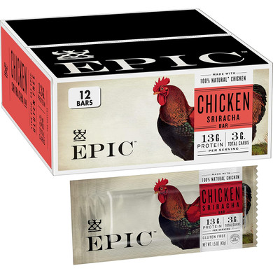 Epic Provisions Chicken Sriracha Protein Bars, Whole30, Keto Friendly, 12 Ct, 18 Oz
