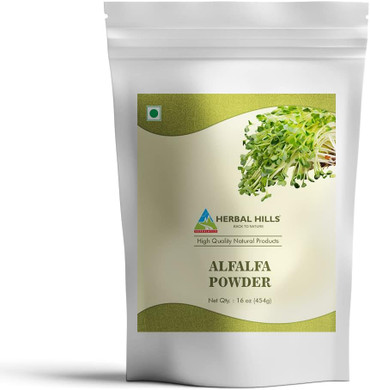 Herbal Hills Alfalfa Powder | 16 Oz (454 Gms) | Green Superfood Dried Whole Young Leaves