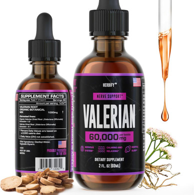 Herbify Valerian Root Supplement - Valerian Root Tincture  Nervous System Support 2 Fl Oz
