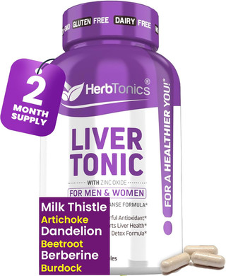 Herbtonics Liver Cleanse Detox & Repair | 20-In-1 Liver Detox Complex | Milk Thistle Supplement With Artichoke, Dandelion, Turmeric, Berberine | Dose For Your Liver | 240 Vegan Capsules