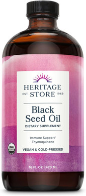 Heritage Store Black Seed Oil, Organic, Cold Pressed Nigella Sativa Supplement With Thymoquinone, Omega 3 6 9, Antioxidant, Immunity, Cholesterol, Digestive, Heart & Join Health Support*, Vegan, 8Oz