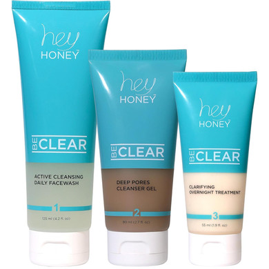 Hey Honey Be Clear Acne Skincare Routine: Daily Facewash, Deep Pore Cleanser & Clarifying Overnight Treatment | Natural Formula With Propolis, Squalane & Honey Fights Blemishes, Balances Oily Skin