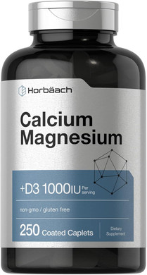 Horbäach Calcium Magnesium D3 Supplement | 1000 Iu D3 | 250 Coated Caplets | Non-Gmo & Gluten Free