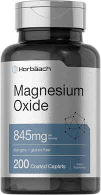 Horbäach Magnesium Oxide | 845 Mg | 200 Coated Caplets | Vegetarian, Non-Gmo, And Gluten Free Supplement