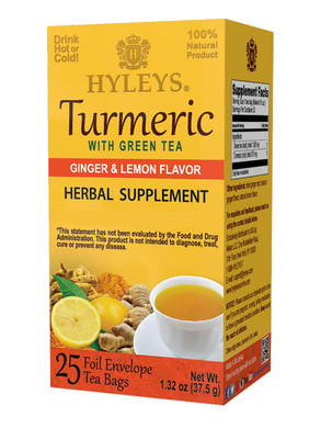 Hyleys Ginger Turmeric Tea Lemon Flavor - 25 Tea Bags - Wellness Herbal Supplement Green Tea
