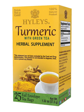 Hyleys Turmeric Tea - Raspberry & Cranberry Flavors - 25 Tea Bags - Wellness Herbal Supplement Green Tea