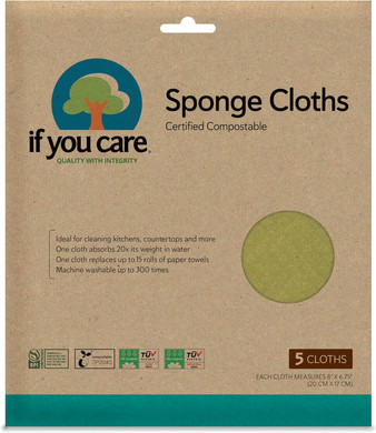 If You Care Sponge Cloths  5 Count  100% Natural Cleaning Rags For Kitchen, Bathroom, Home Countertop Surfaces  Absorbent, Reusable, Machine Washable, Compostable