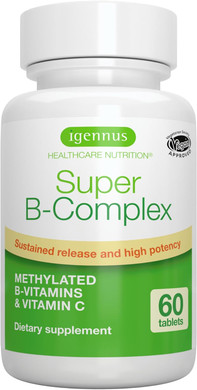 Igennus Super B-Complex Methylated B-Vitamins, Sustained Release, Clean Label, High Strength, With Methylfolate & B12 Methylcobalamin, Vegan, Lab Verified, 60 Small Tablets