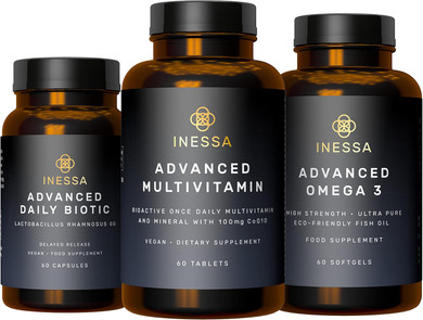 Inessa Essential Wellness Bundle | Multivitamin, Probiotic & Omega 3 Produced To A Clinical Grade For Optimal Wellness For Men And Woman
