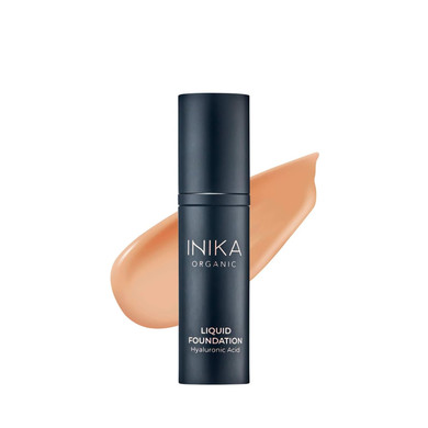 Inika Organic Full Coverage Liquid Foundation Makeup With Hyaluronic Acid And Argan Oil, Vegan And Organic Foundation For Skin Elasticity And Plumpness, Natural Coverage, Cream, 30Ml