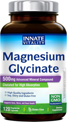 Innate Vitality Magnesium Citrate, Chelated Magnesium Supplement, W/Vitamin D3, B6, Black Pepper Extract, Enhanced Absorption, Digestion, Muscle, Bone & Brain Support, 180 Capsules, No Gluten