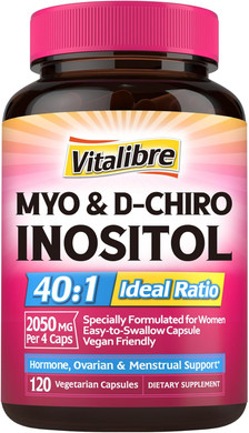 Inositol Supplement, Myo-Inositol & D-Chiro Inositol Fertility Supplements For Women, 40:1 Ideal Ratio, Hormone Balance And Ovarian Support, 120 Vegan Capsules