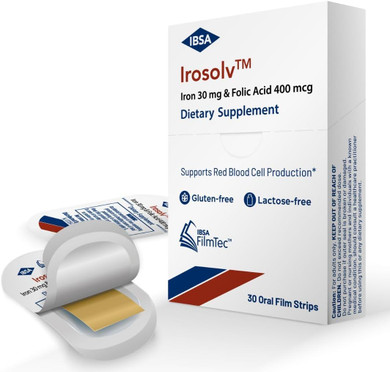 Irosolv  Ibsa Iron - Dietary Supplement  30 Mg Iron 400 Mcg Folic Acid-30 Oral Dissolving Films For Immediate Release And Tolerability - Gluten-Free, Lactose-Free, Sugar-Free, Non-Gmo