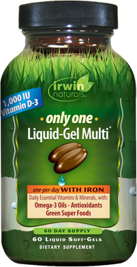 Irwin Naturals Only One Liquid-Gel Multi With Iron - 60 Liquid Softgels - Daily Essential Vitamins, Minerals, Antioxidants, Omega-3S & Green Super Foods