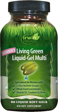 Irwin Naturals Women'S Living Green Liquid-Gel Multi Vitamin - 90 Liquid Softgels - 70 Essential Nutrients, Full-Spectrum Vitamins,Wholefood Blend - Targeted Adrenal & Brain Support -30 Total Servings