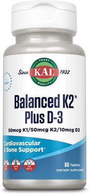 Kal Balanced K2 Plus D-3 Tablets, 100 Mcg, 60 Count