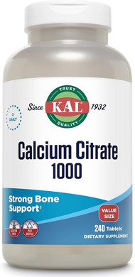 Kal Calcium Citrate 1000Mg, Calcium Supplements For Women And Men, Bone Health, Teeth, Nervous, Muscular & Cardiovascular System Support, Gluten Free And Lab Verified, 80 Servings, 240 Tablets