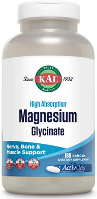 Kal Magnesium Glycinate Activgels 315Mg, Fully Chelated, High Absorption Magnesium Supplement For Relaxation, Muscle & Bone Support, Non-Gmo, Gluten Free, 60 Servings, 180 Softgels