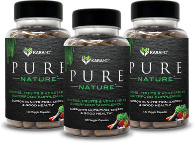 Karamd Pure Nature | Greens, Fruit And Veggies Supplement | Vitamins, Fiber & Antioxidants | 20 Fruits And Vegetables Supplements For Energy & Digestion | Gluten Free & Vegan Friendly (30 Servings)